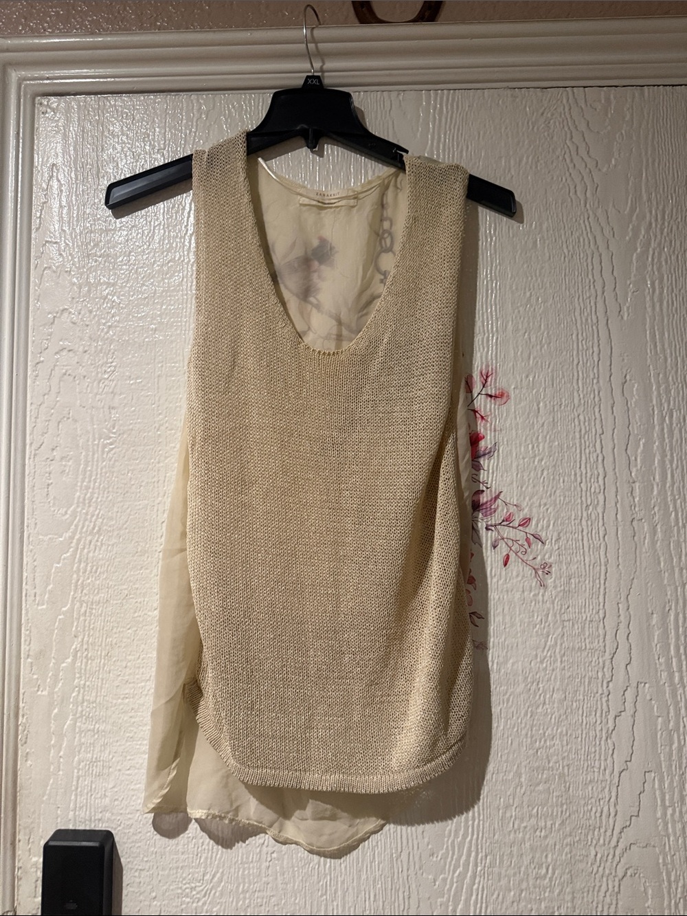 Neutral Layered Knit & Chiffon Tank Top - Women's Cream Beige